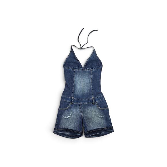 French Fry Pants - Y2k Euro Halter Jumpsuit Denim Vintage Subversive - Size Small